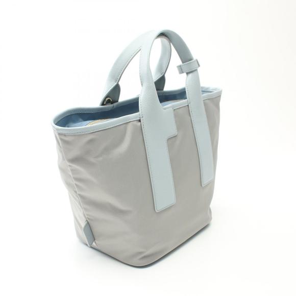 Furla Nylon Gray Canvas Blue Leather Piuma Handbag - Picture 1 of 5